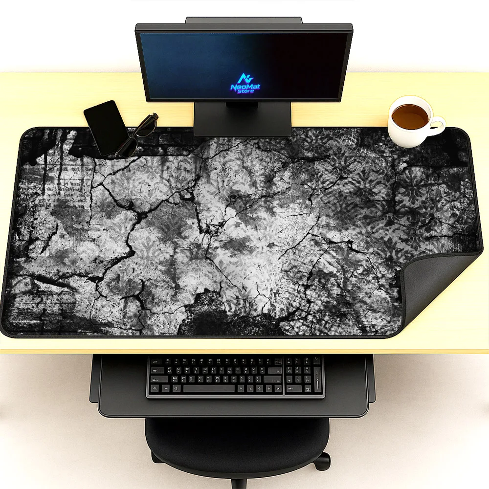 Großes schwarzes Mauspad, Bürozubehör, Schreibtischunterlage, 1200 x 600, Gaming-Teppich, 1600 x 800, 150 x 60, Schreibtischunterlage, graue Grunge-Desktop-Arbeitsfläche Image