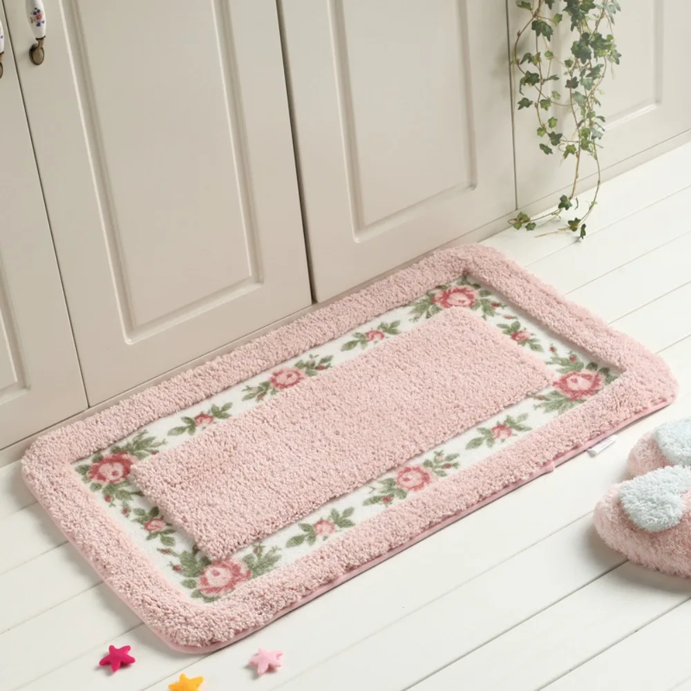 1 Stück neuer rosa rosa Teppich aus Mikrofaser, 40,6 x 61 cm, Badezimmerteppiche, saugfähiger, rutschfester Blumenteppich für Badezimmer Image