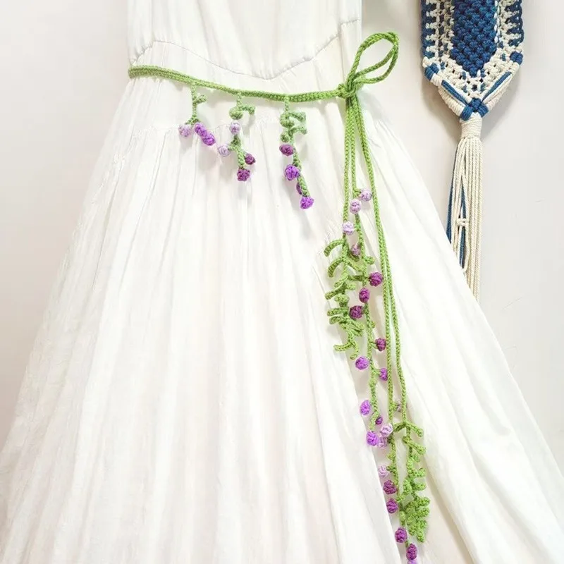 Handgefertigtes originelles Design im Ins-Stil mit Feenrock, Mori-Nymphe, literarischer Haken, gewebt, Glyzinien-Traum, romantischer Gürtel, gestricktes Stirnband Image