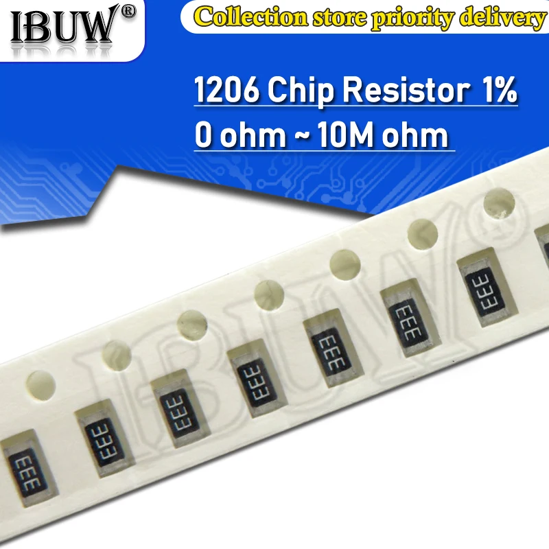 100 Stück 1206 1 % SMD-Widerstand 0R ~ 10M 1/4W 0 1 10 100 150 330 Ohm 1K 2,2K 10K 100K 0R 1R 10R 100R 150R 220R 330R 1M 10M 22K 30K Image