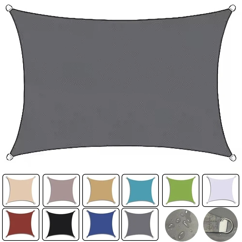 Wasserdichtes, rechteckiges Sonnensegel, Polyester, Grau, Beige, Outdoor-Markisenabdeckung, Baldachin, Camping, Balkon Image