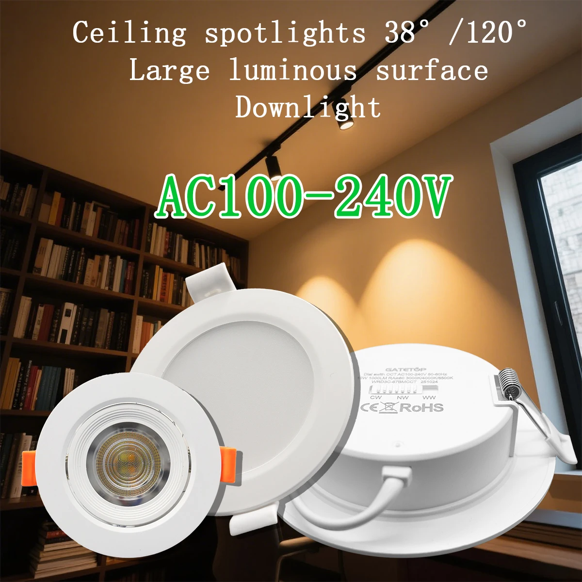 2–10 Stück Einbau, 3 Farben angepasst, AC100–240 V, LED-Deckenstrahler, Downlight, Wählschalter, CCT 3000 K/4000 K/6500 K für Heimdekoration