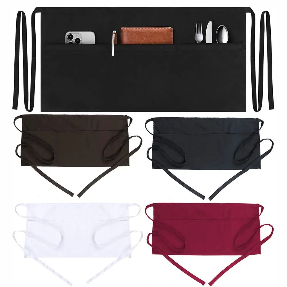 Neue Unisex-Taillenschürze, 3 Taschen, Polyester, kurze Schürze mit halber Taille, kurze Schürze für Restaurant-Kellner Image