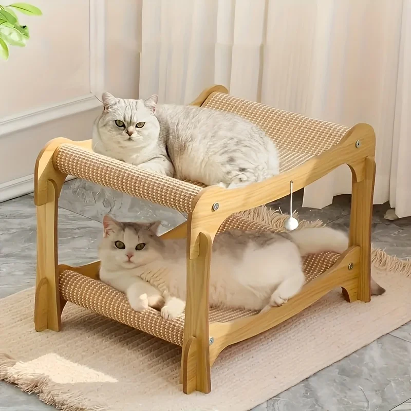 Doppelschichtiges Katzenkratzbett – Sisal-Kratzunterlage und Ruhesitz, platzsparende Katzenmöbel für den Innenbereich für mehrere Katzen Image