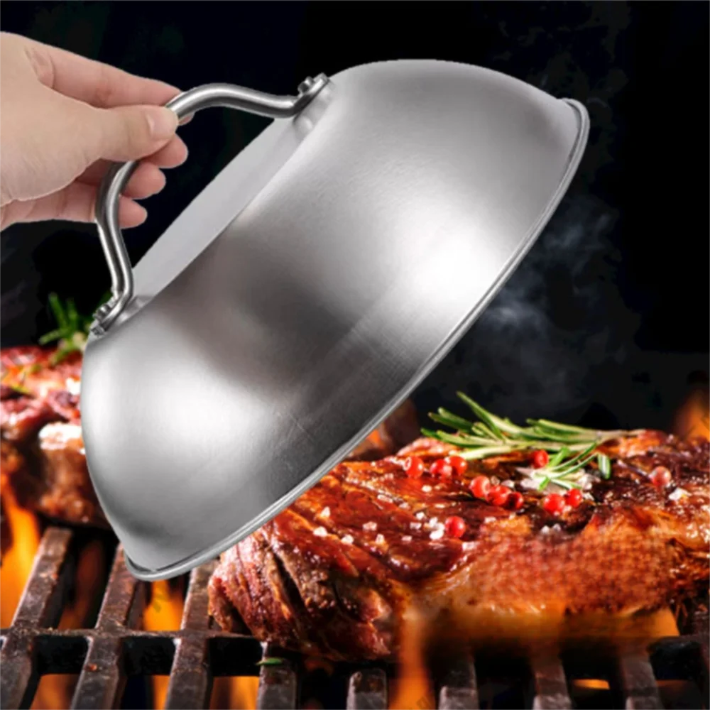 Edelstahl Ofen Rakel Abdeckung Gewölbte Runde mit Griff Käse Schmelzen Kuppel Grill Werkzeuge 6/9 zoll Steak Topf deckel Abdeckung Image
