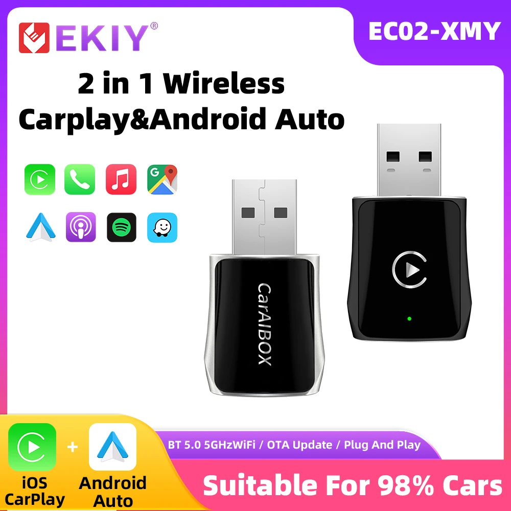 EKIY 2 IN 1 Neuer kabelloser CarPlay-Adapter, universeller tragbarer CarPlay Ai Box Carplay Dongle, kabelloser CarPlay Android Auto-Adapter Image