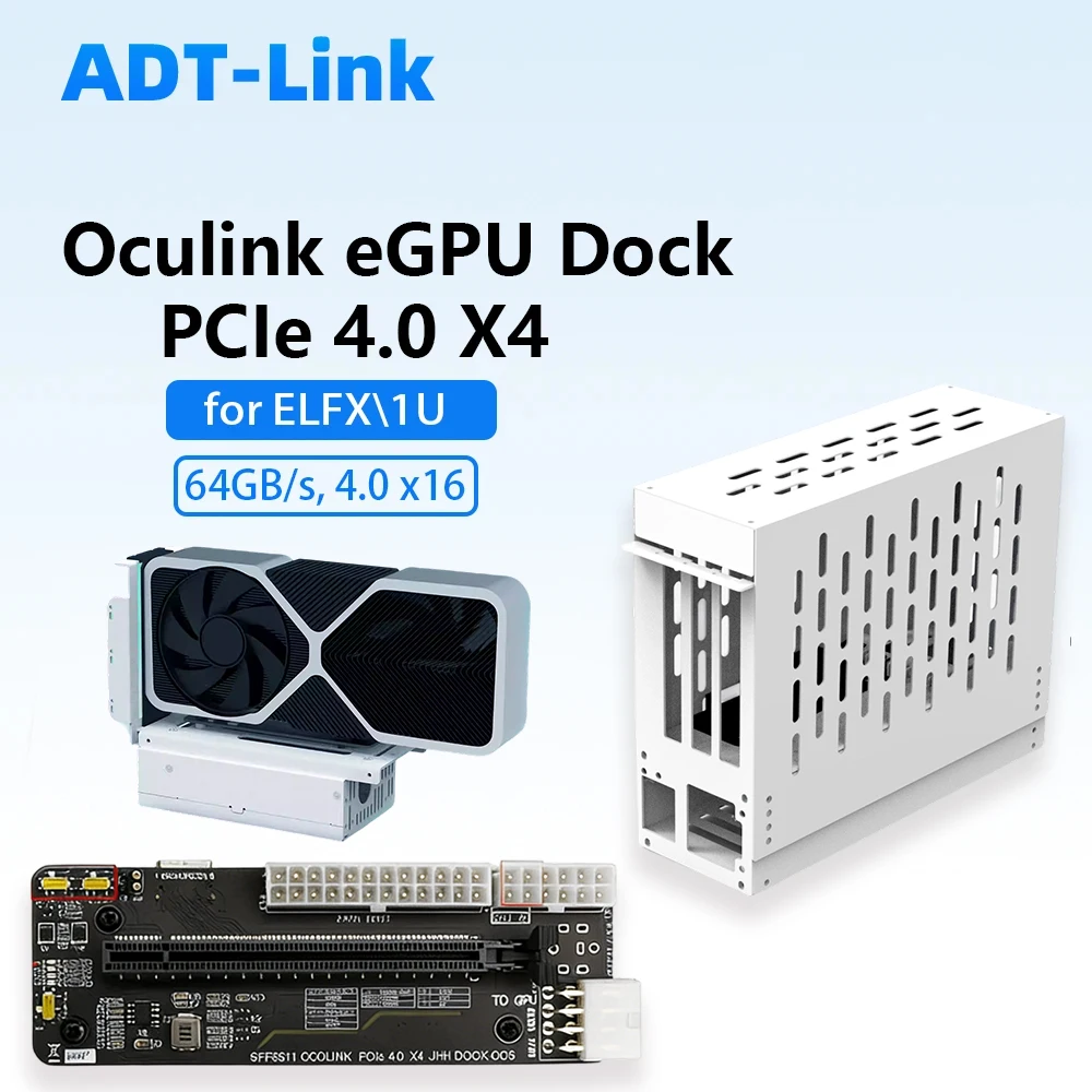 Oculink eGPU Grafikkarten-Dock für Laptop/Mini-PC 64GB/s PCIe 4.0 X4 Unterstützt ELFX 1U Netzteil Tragbares Externes GPU-Gehäuse Image