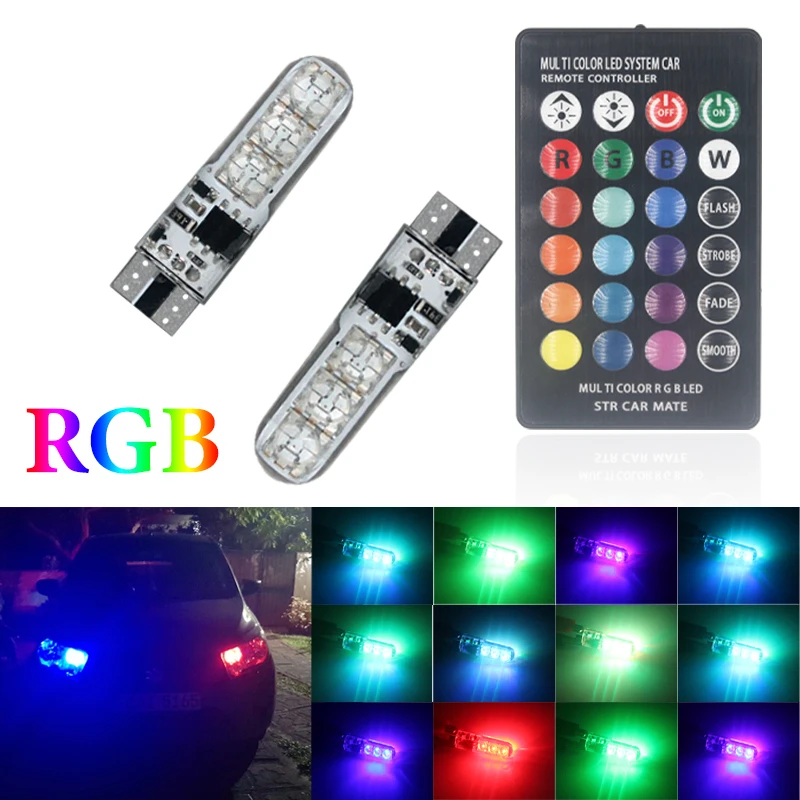 1 Set T10 W5W RGB LED 5050 6SMD Lettura Dome Luce Telecomando Liquidazione Cuneo Luce RGB Colorato Tronco Lampada targa