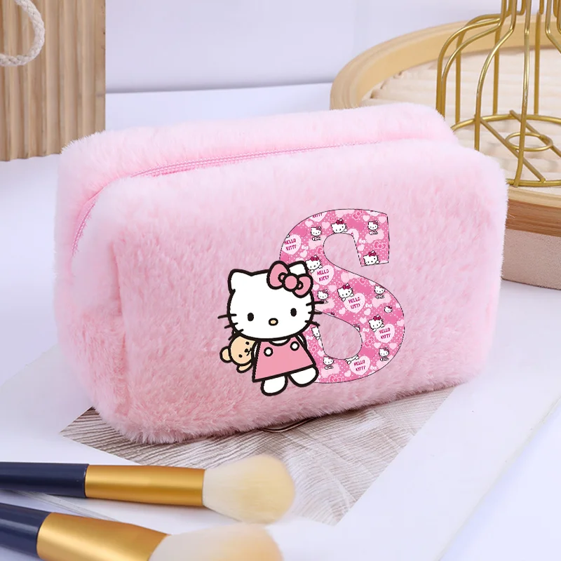 Borsa per il trucco Hello Kitty Borsa per cosmetici carina per ragazza Borsa per cosmetici carina rosa con lettera AZ Borsa da toilette da viaggio per donna Borsa portaoggetti gonfia regalo