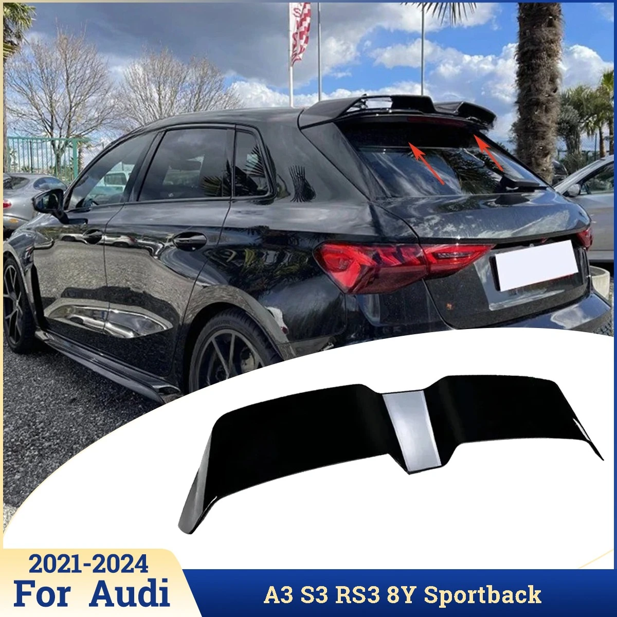 Heckspoiler für Audi A3 S3 RS3 8Y Sportback 2021 2022 23 2024 Heckklappenflügel Fester Windspoiler Auto-Zubehör Image