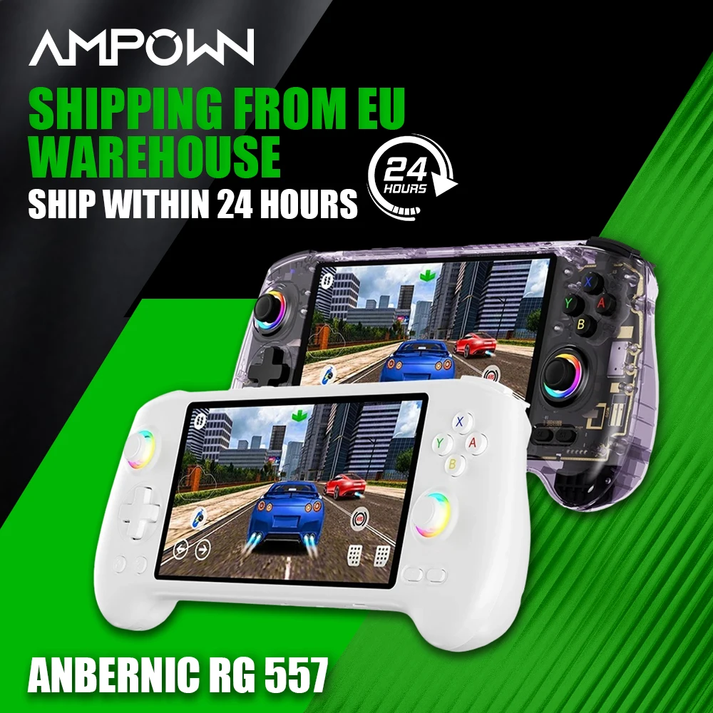 AMPOWN ANBERNIC RG557 Console di gioco portatile portatile con schermo AMOLED da 5,48 pollici Videogioco retrò Android 14 Magazzino UE