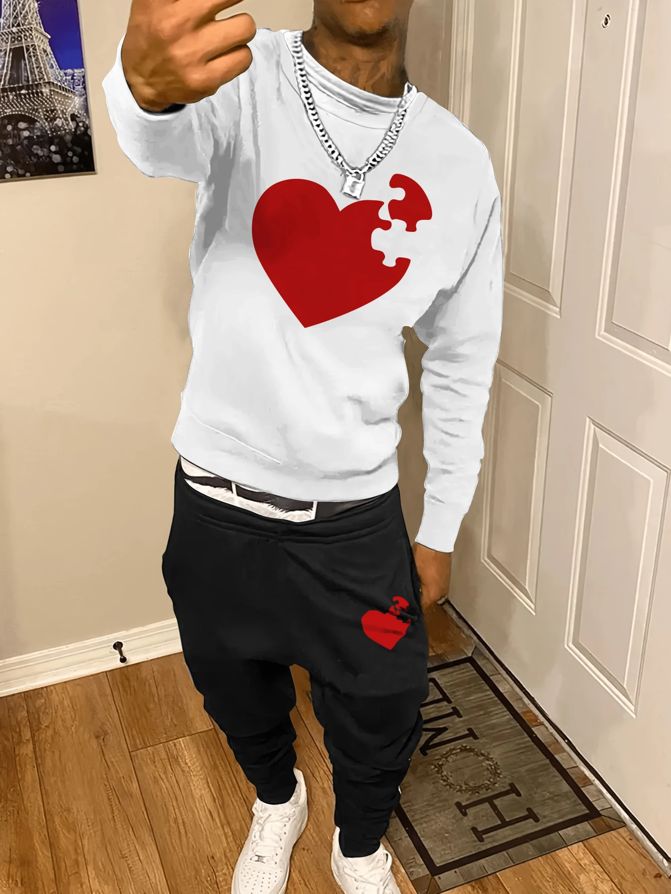 Trendy Neue Herbst und Winter Sweatshirt Jogginghose Set männer Lose Casual Fit Sweatshirt Gedruckt Langarm Sweatshirt Set Image