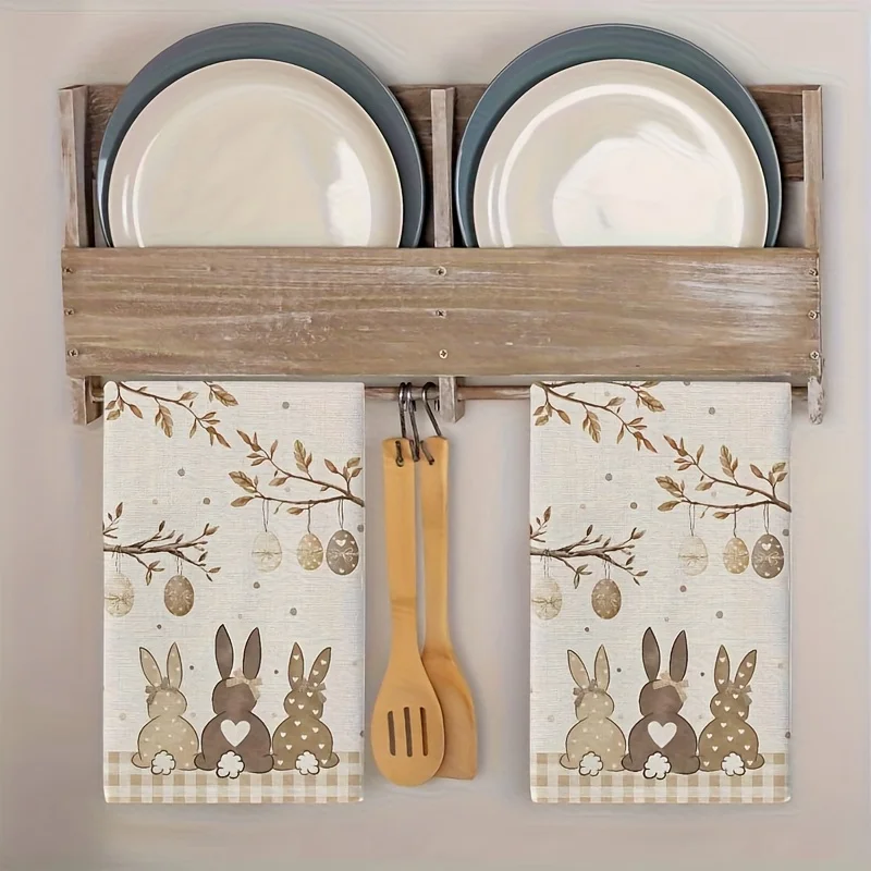 2 Stück Küchentücher mit 2D-Einseitendruck „Osterhase“ – ultraweiche, super saugfähige und schnell trocknende Geschirrtücher für die Küche zu Hause Image