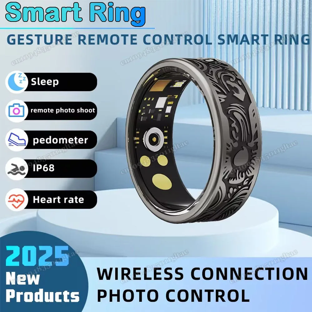 2025 NEUER Smart Ring Herren Herzfrequenz Blutsauerstoffüberwachung Damenring IP68 Wasserdichter Ring Multi-Sport-Modus für Android IOS Image