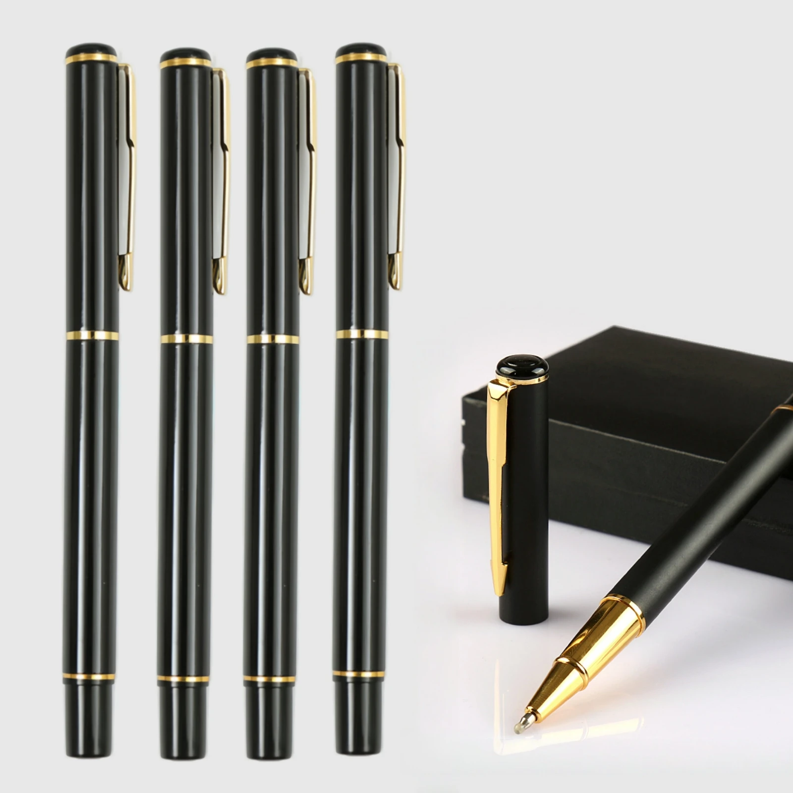 4 Premium-Gelstifte aus Metall, schwarze 0,5 mm feine Spitze, Stiftclip aus Metall, glattes Schreiben, geeignet zum Signieren, Schreiben, Prüfungen, Geschenke Image