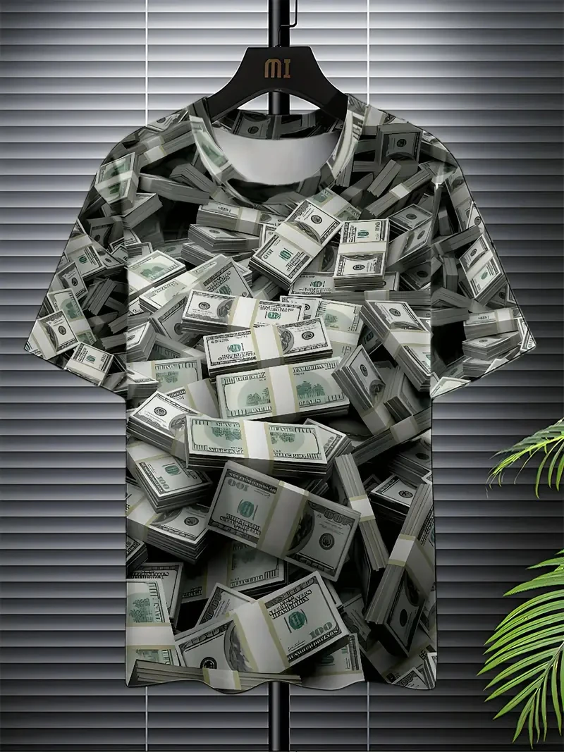 Modisches USD-Dollar Grafik-T-Shirt für Männer Trendige Persönlichkeit 3D-Volldruck Geldmuster T-Shirts Sommer Lässiger Hip-Hop Kinder T-Shirts