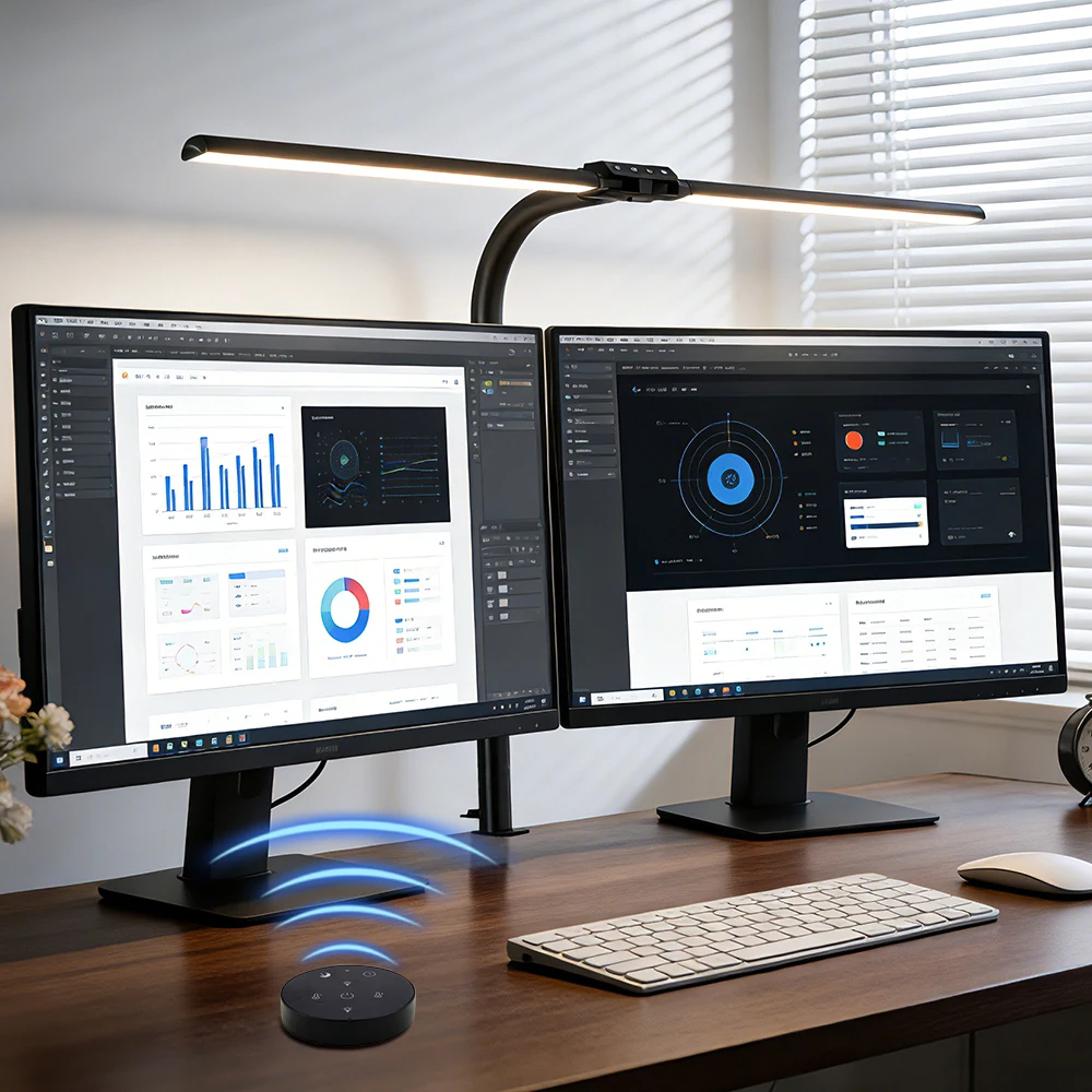Lampe de bureau LED à intensité variable, lumière de protection des yeux, lampe à pince à double tête, lampe de table pour ordinateur, lampe de bureau pour la maison, le bureau, le dessin, la lecture,