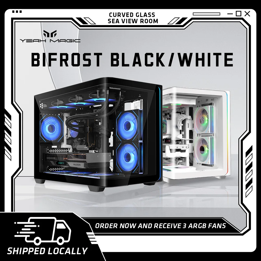 Boîtier PC BIFROST magique, argb*3, M-ATX ITX, vue sur la mer, côté transparent, châssis de bureau, boîtier d