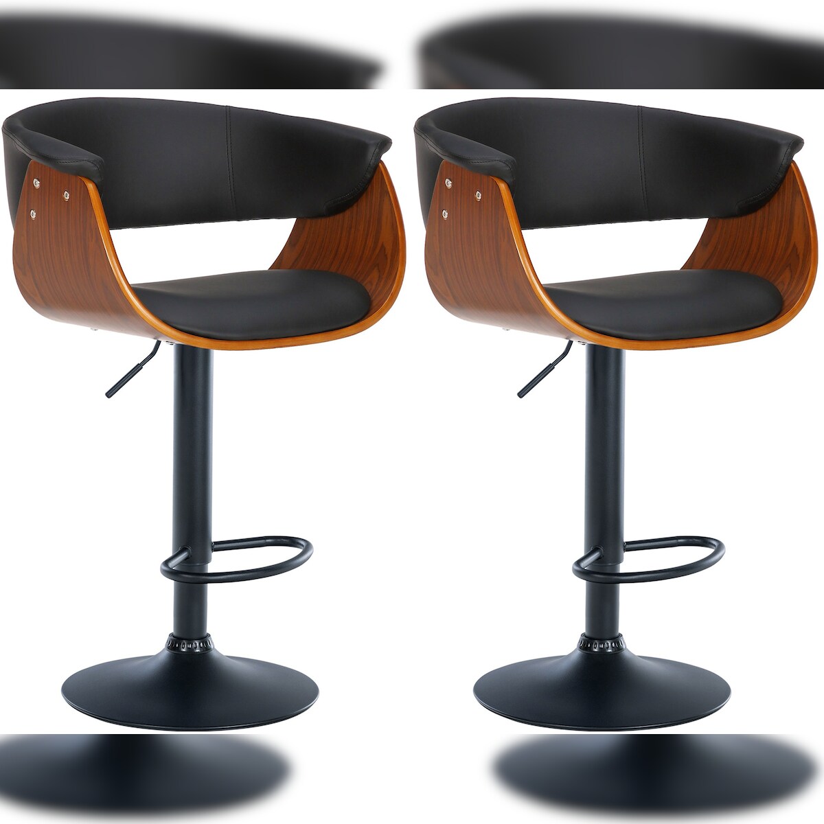 Proregal CHEFGASTRO 2er Set Barhocker JASPER Kunstleder HxBxT 90x60x51cm Stoff Walnuss/Schwarz Barstuhl Drehstuhl Image