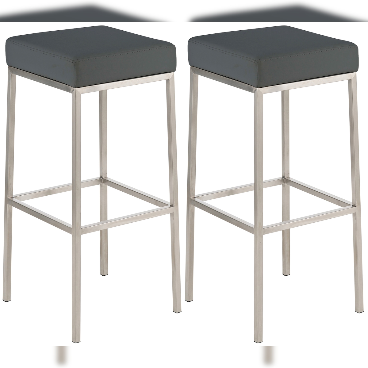 Proregal CHEFGASTRO 2er Set Barhocker ARIZONA 85 Edelstahl HxBxT 85x37x37cm Kunstleder Grau Barstuhl Image