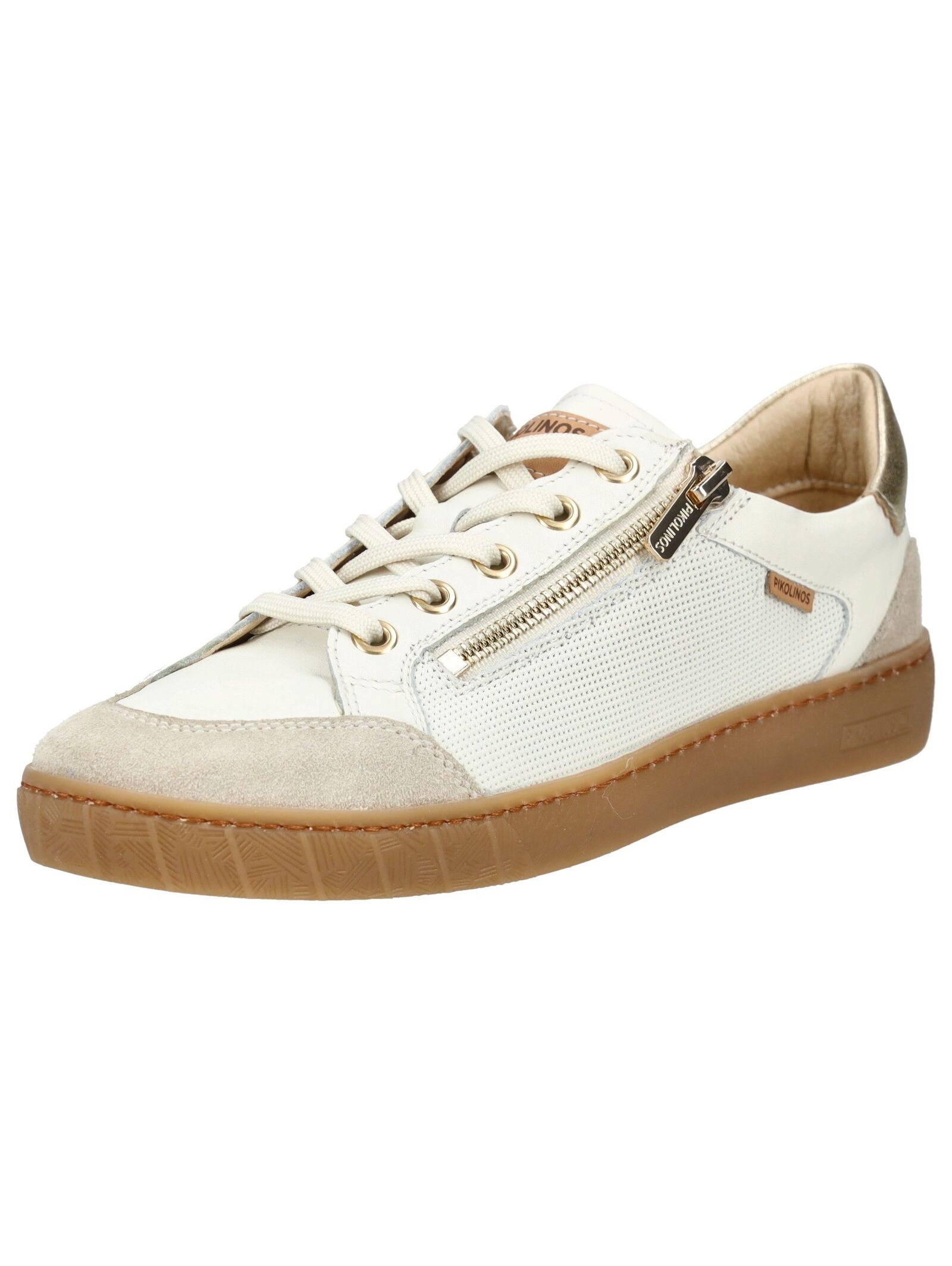 Sneaker PIKOLINOS "PIKOLINOS Sneaker Leder", Damen, Gr. 38, weiß, braun, Leder, Schuhe Sneaker