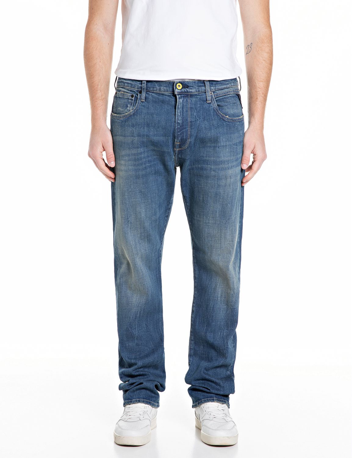 Straight-Jeans REPLAY "Aideen", Herren, Gr. 31, Länge 30, medium blau, Denim/Jeans, Obermaterial: 99% Baumwolle, 1% Elasthan, straight fit lang, Jeans Straight-Jeans, im 5-Pocket-Stil Image