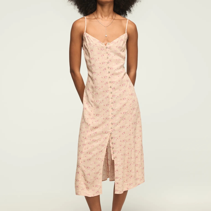 Lucky Brand Festival Printed Simone Slip Dress - Women's Clothing Dresses in Peach Floral, Size 2XL