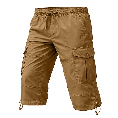 Herren Cargohose Cargohosen Cargo-Shorts Shorts Freizeitshorts Tasche Elastischer Bund Einfach Komfort Wadenlang Lässig Outdoor Streetwear Mode Streetwear Schwarz Gelb Unelastisch Image