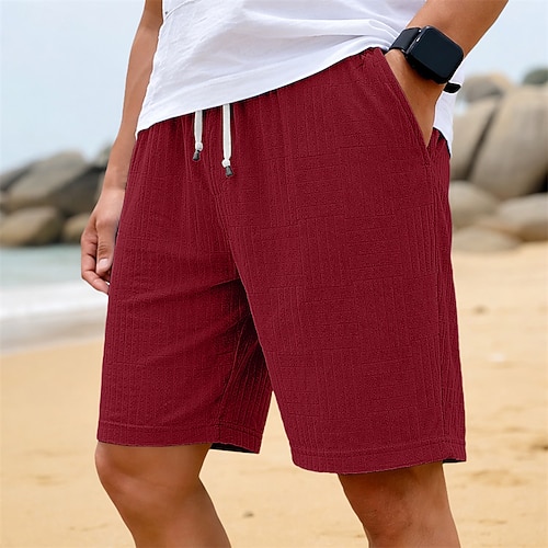 Herren Shorts Freizeitshorts Jacquard Strukturiert Einfach Texture Komfort Atmungsaktiv Über dem Knie Lässig Outdoor Strand Urlaub Mode Schwarz Wein Mikroelastisch Image