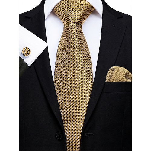 Elegantes Herren-Krawatten-Set mit Einstecktuch und Manschettenknöpfen – luxuriöse karierte Polyesterkrawatte für Hochzeiten, Geschäftsfeiern und Galaveranstaltungen – stilvolle Accessoires für Trauzeugen in verschiedenen Farben Image