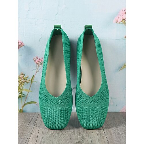 Blaue Damen-Ballerinas – leichte, atmungsaktive Flyknit-Schuhe zum Hineinschlüpfen, bequeme Freizeitschuhe mit Stretch-Passform für Büro, Reisen, Shopping, Urlaub und Alltag Image