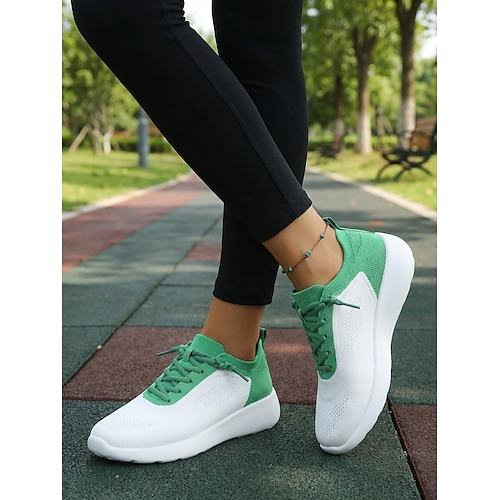 Grüne Damen-Sneaker zum St. Patrick's Day – leichtes, atmungsaktives Strickobermaterial, gepolsterte Komfortschuhe zum Hineinschlüpfen, ideal zum Spazierengehen, für Paraden, irische Feste, den Alltag Image