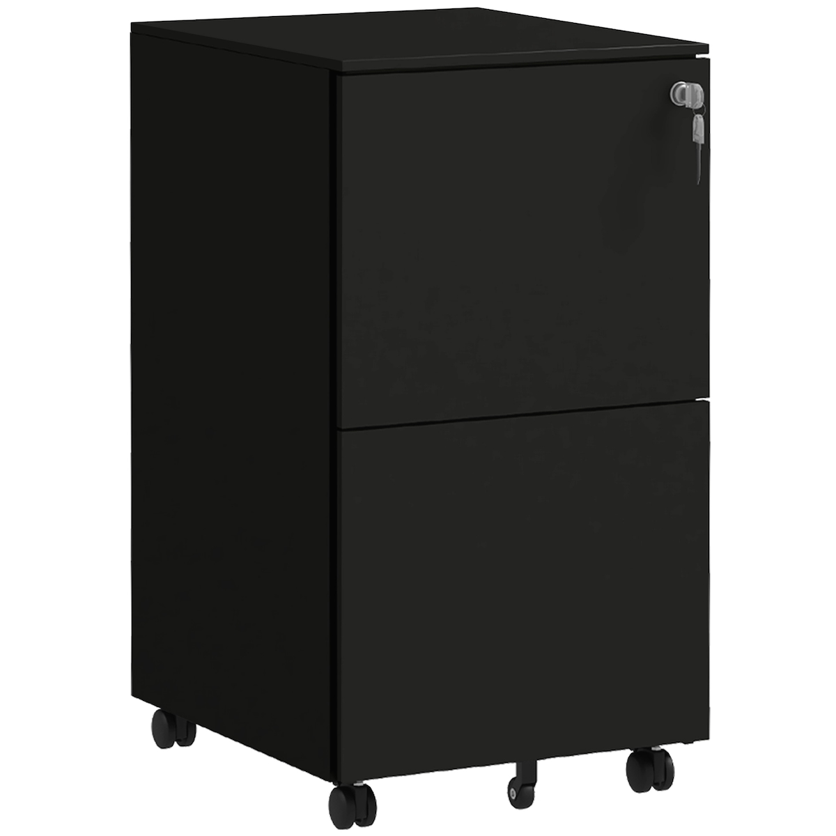 OKWISH Rollcontainer Aktenschrank Stahl Schwarz 37x44x68 cm mit 2 abschließbaren Schubladen, Rollen mit Bremsen, Hängeregister für Büro und Homeoffice Image