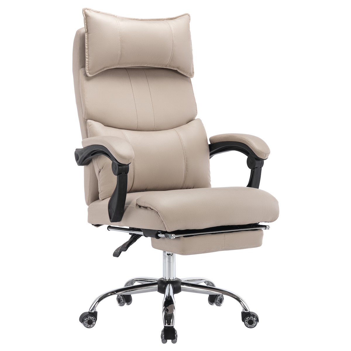 MODFU Bürostuhl ergonomisch Beige 120x65x50 cm mit PU Leder, höhenverstellbar, 360 Grad Drehstuhl mit verstellbarer Lendenstütze und Rollen Image