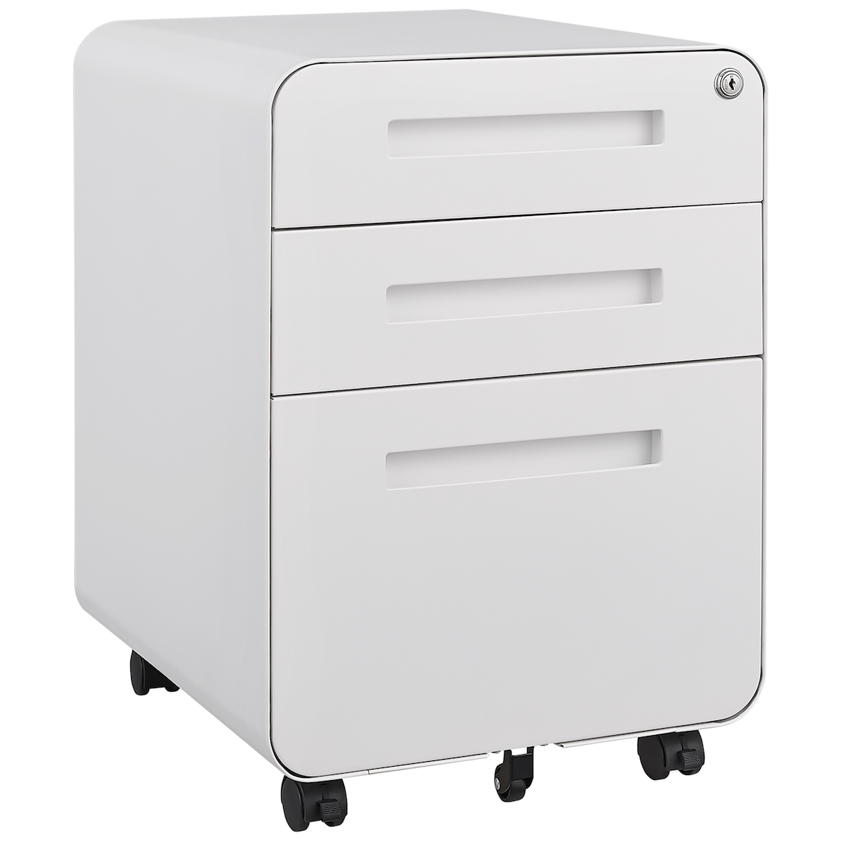 STILVORA Rollcontainer Aktenschrank Metall Weiß 3 Schubladen abschließbar 58x40x46 cm mit 5 Rollen Hängeregister Vollauszug für Büro und Homeoffice Image