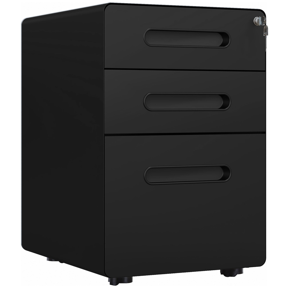 STILVORA Rollcontainer Aktenschrank aus Stahl Schwarz 39x48x59 cm mit 3 Schubladen Hängeregister Schloss und 4 Rollen für Büro und Homeoffice Image