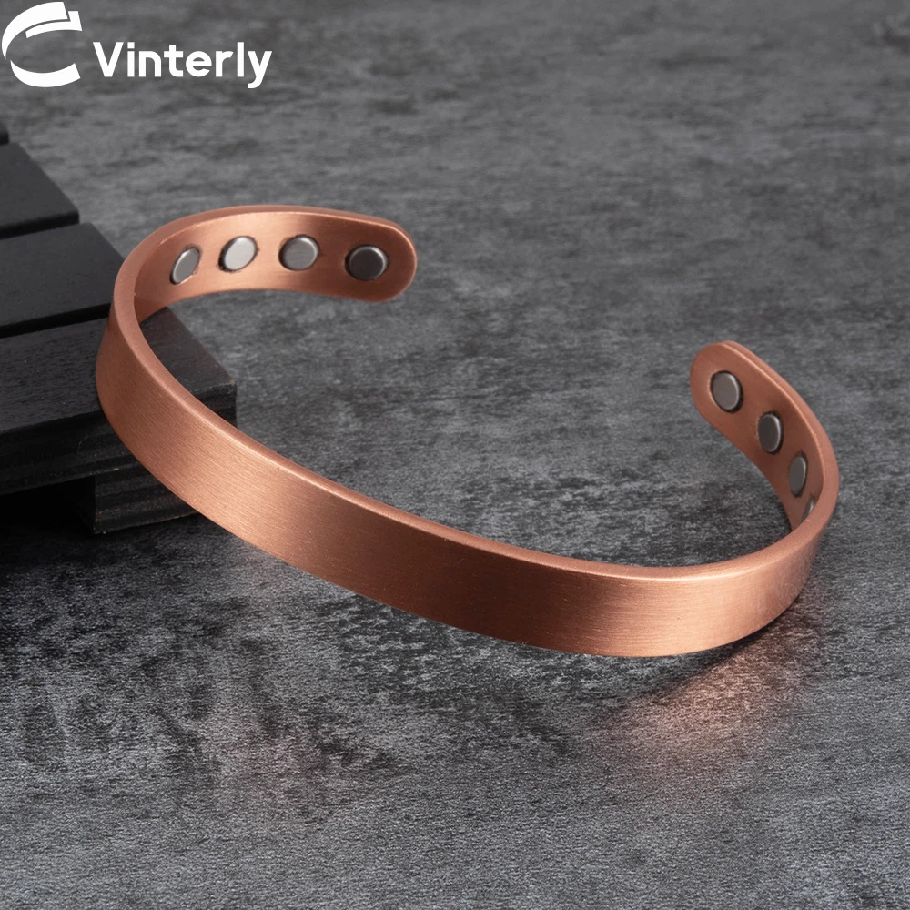 Braccialetti in rame puro opaco Vinterly da uomo Artrite magnetica Bracciale aperto largo 10 mm regolabile Braccialetti energetici ad alto magnete Ridimensionabili