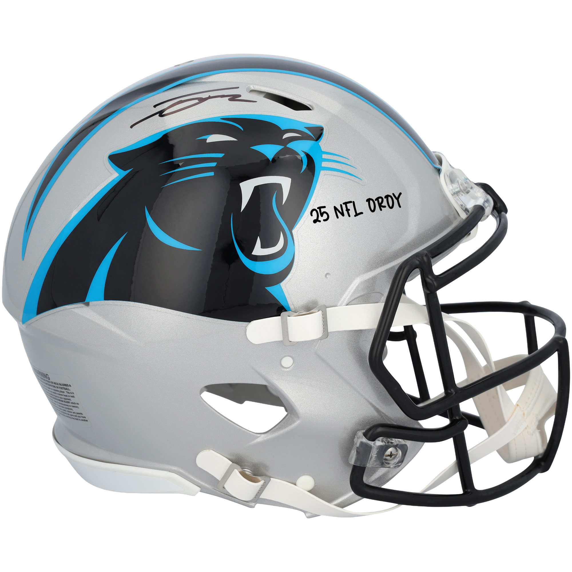 "Tetairoa McMillan, Carolina Panthers, signierter Riddell Speed Authentic Helm mit der Inschrift „25 NFL OROY“." Image