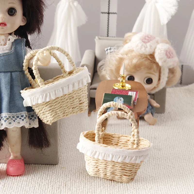 Simulation de maison de poupée, Mini panier tissé, modèle de meubles de maison de poupée, décoration de maison de poupée, Micro scène, jouets de jeu, 1/12