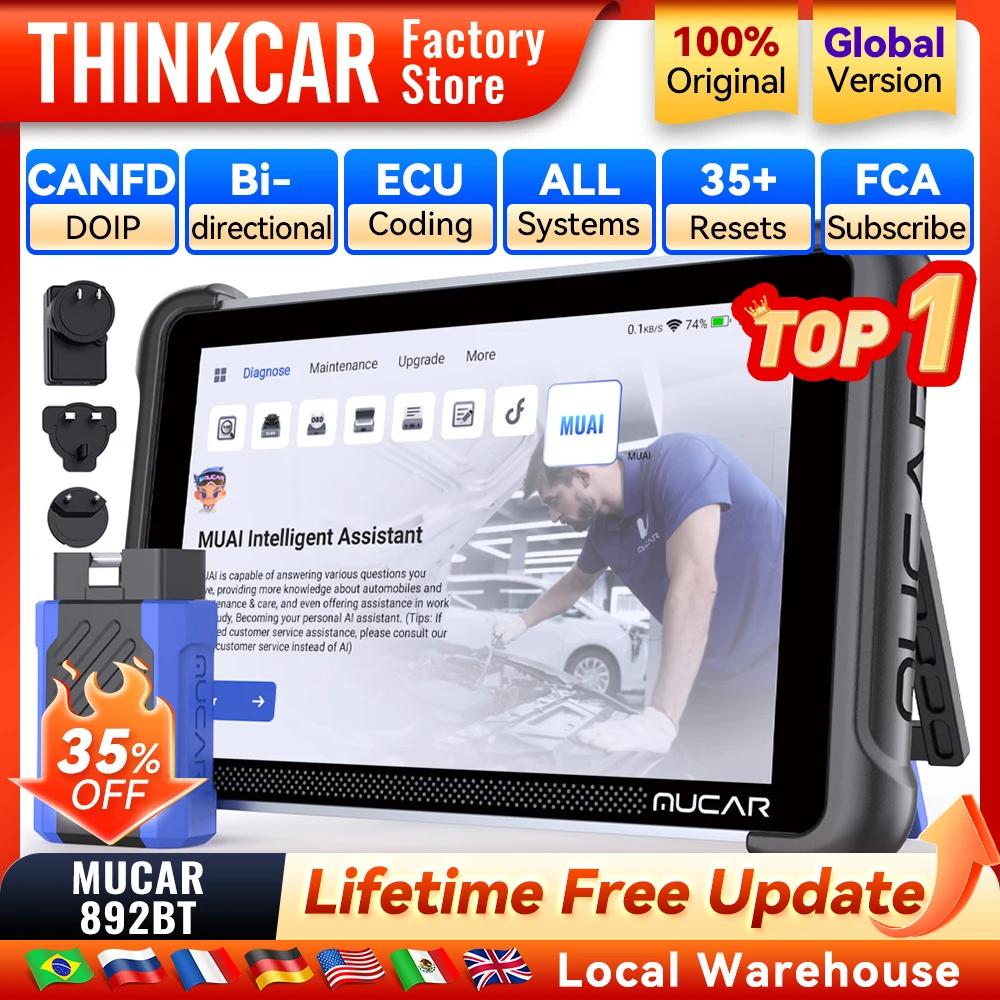 MUCAR 892BT AI Strumento diagnostico automobilistico Programmazione chiave Scanner obd2 bidirezionale Codifica ECU CANFD DOIP 35 Reset Life Free