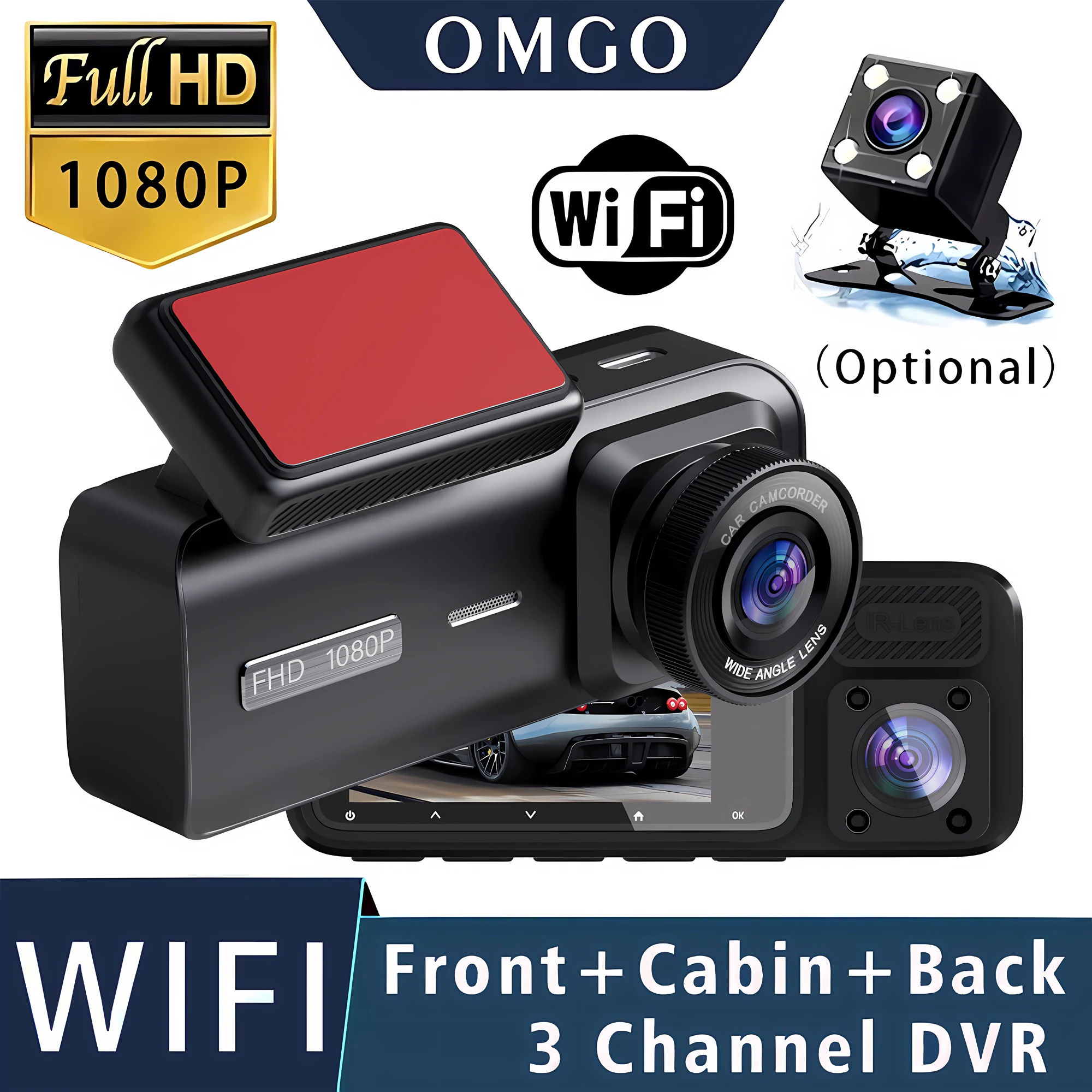 Caméra embarquée 3 canaux pour voiture, enregistreur vidéo 1080P, application WIFI, caméra embarquée DVR pour voiture, caméra avant et arrière, vision nocturne, accessoire de voiture