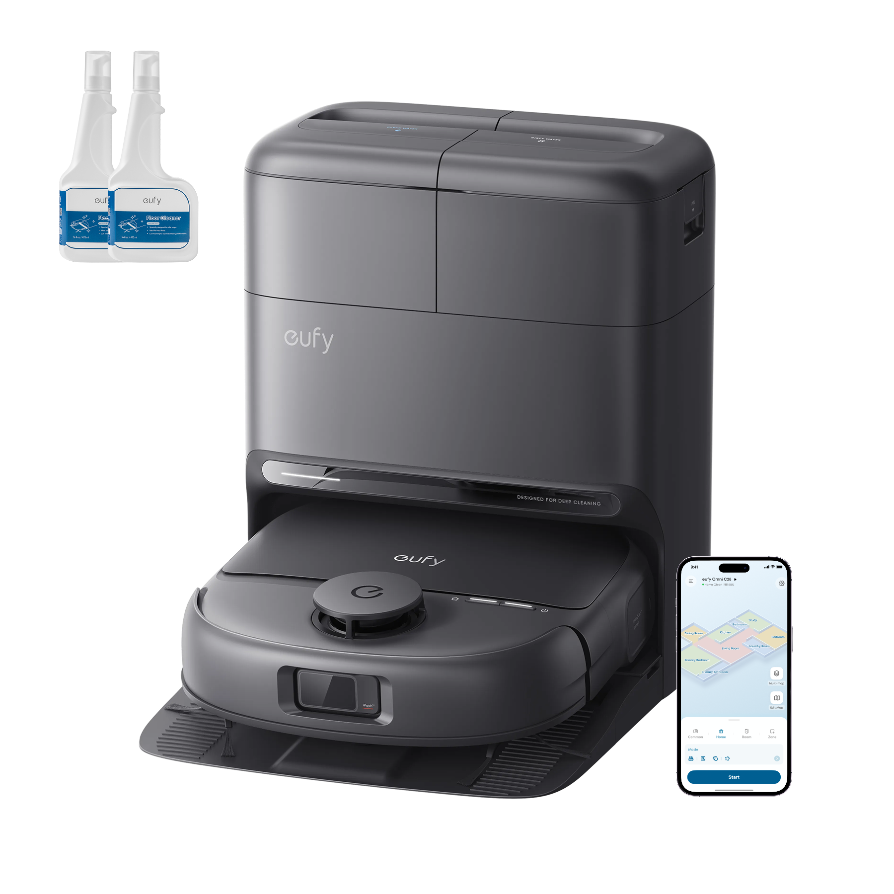 eufy Omni C28 Robot Vacuum and Mop with 2 bottles of eufy Floor Cleaning Solution