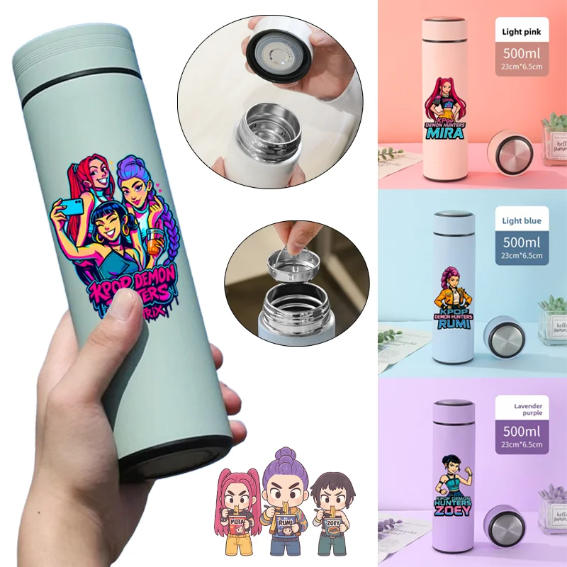 500 ml K-Pop Demon Hunters Thermosbecher Edelstahl Isolierflasche Isolierte Wasserflasche Tragbare Reise Thermobecher Kaffeetasse Image