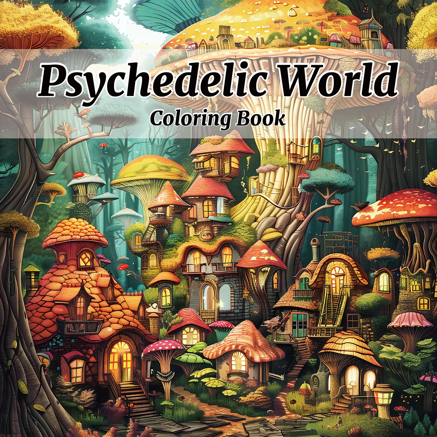 Skurriles Baumhaus-Bilderbuch für Erwachsene, bezauberndes Pilzhaus, Mikrowelt-Skizzen, perfektes Bleistift-Malbuch Image