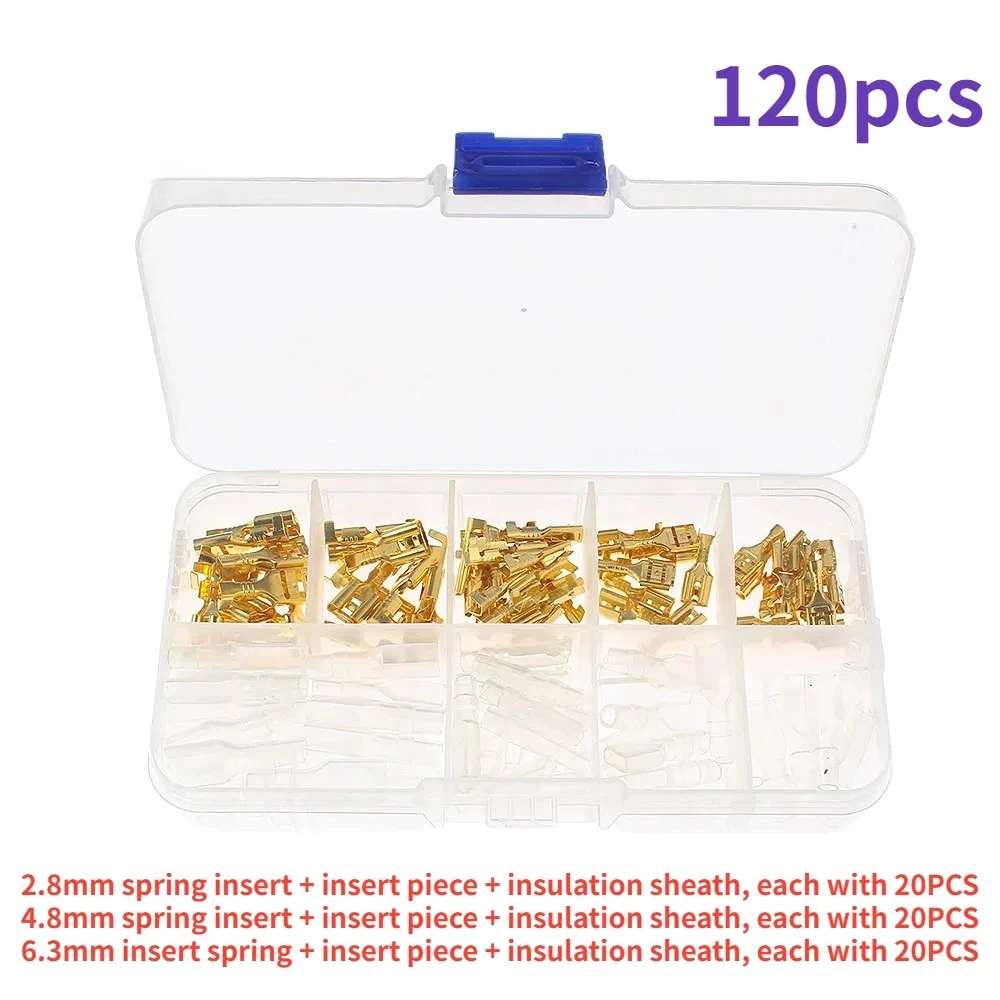 120PCS Crimp Terminals Isolierte Spaten Stecker Kit 2,8/4,8/6,3mm Männlich Weiblich Crimp Terminals für elektrische Verdrahtung Stecker Image