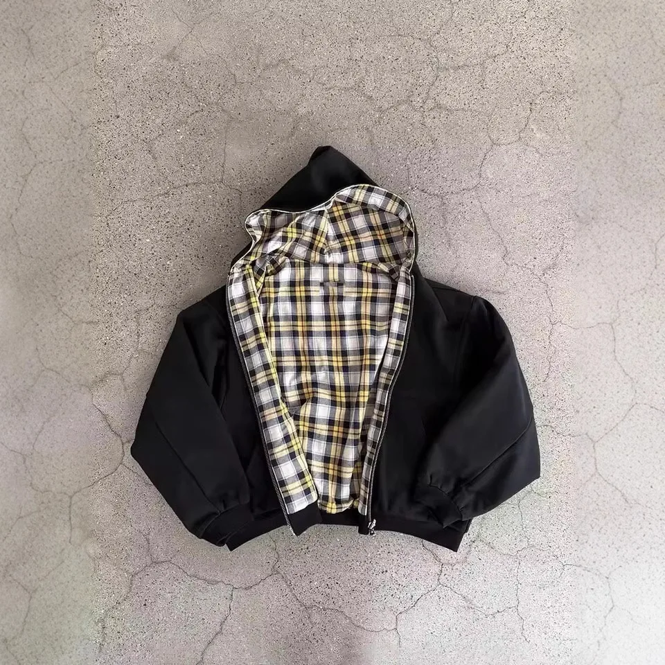 Fashion Plaid Reversible Hoodies for Women Hip-hop Streetwear Zip Up Hoodie Women Casual Loose Sweatshirt Clothing Hoodies