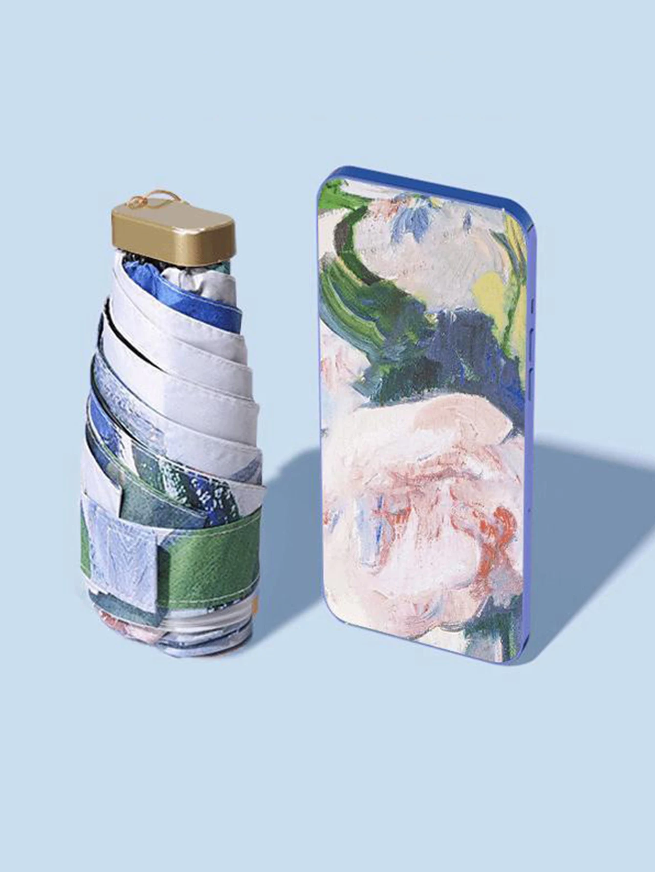 Kleiner tragbarer Regenschirm für Damen, Mini-Tasche, 5/6-facher Regenschirm, Regen, modisches Ölgemälde, Reise-Sonnenschirm, winddichter Regenschirm Image