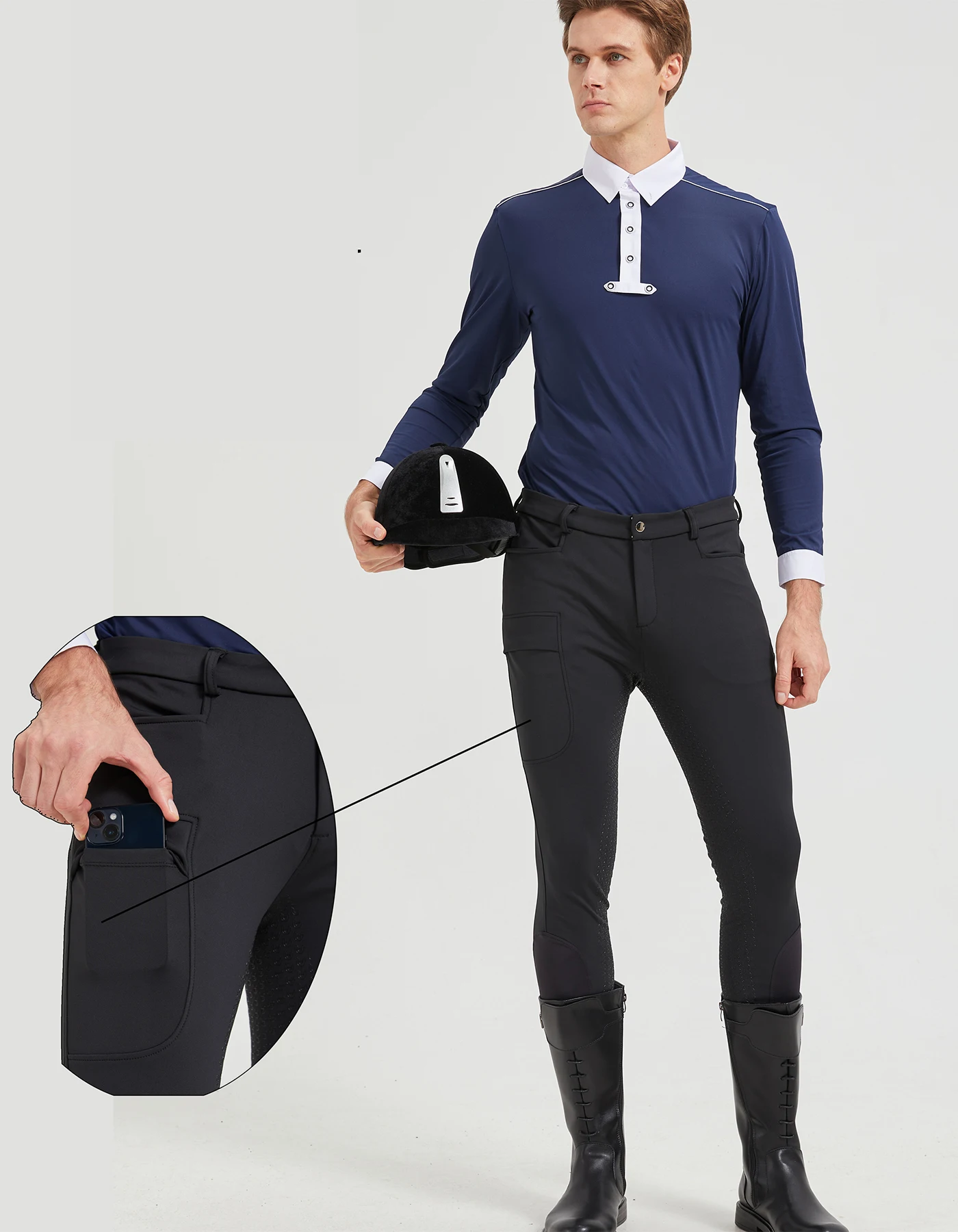 Professionelle Herren-Reithose, volles Silikon, rutschfest, für Reiten, Sporthose, elastisch, schnell trocknend, Reithose, M Image