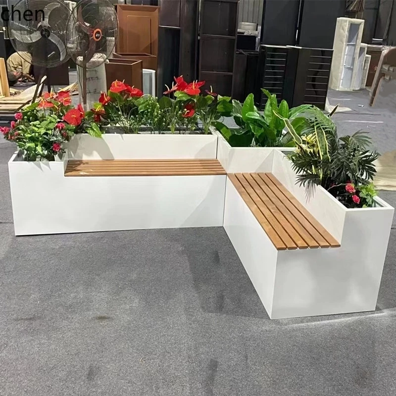 LXC Outdoor-Sitz aus Edelstahl, Blumenkasten-Sitz, Kombination aus Blumenbeet, Schmiedeeisen, Pflanzschlitz, Trennwand, Blumenständer Image