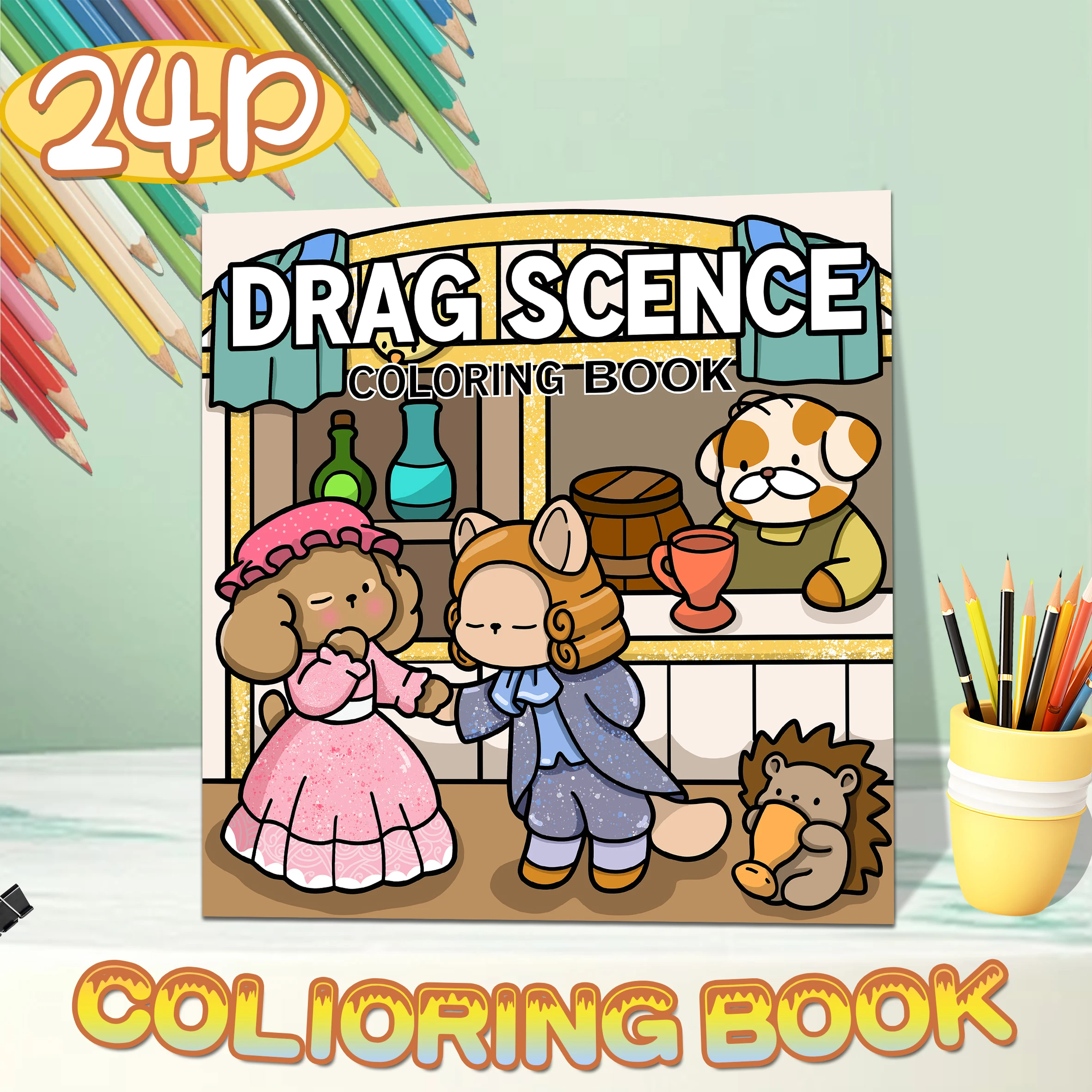 Ein 24-seitig illustriertes Buch über Kinder, Jugendliche und Erwachsene mit wechselnden Szenen, schwarz-weißes Malbuch für die Innenseite Image